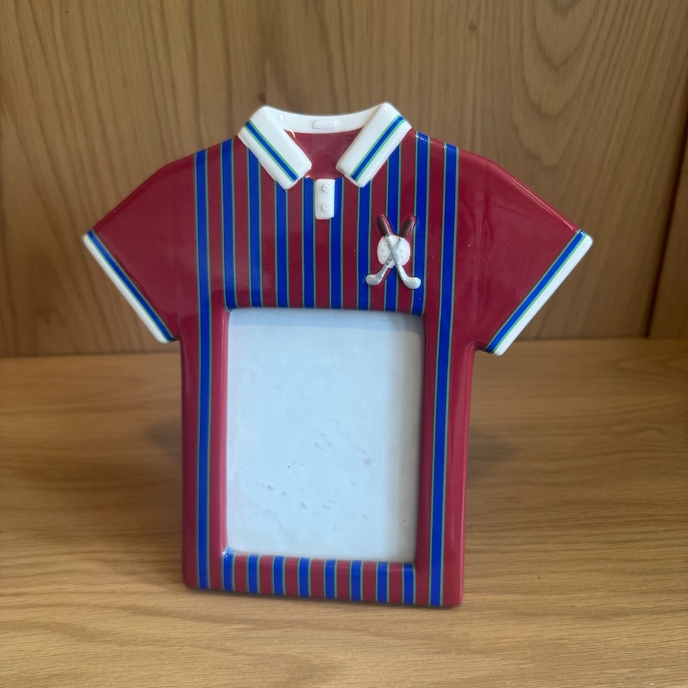 Vintage RUSS Ceramic Striped Red Golf Shirt Picture Frame Decor